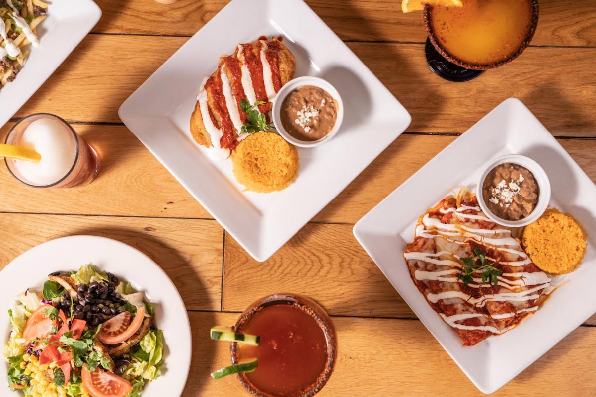 Angelou's plates and margaritas from above